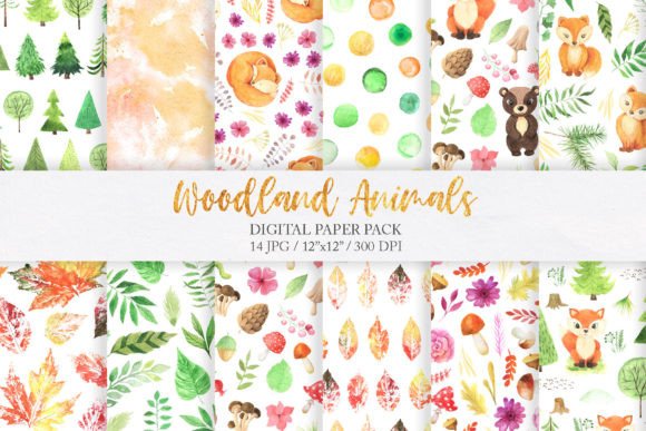 Download Watercolor Woodland Animal Digital Paper - Paper Collection