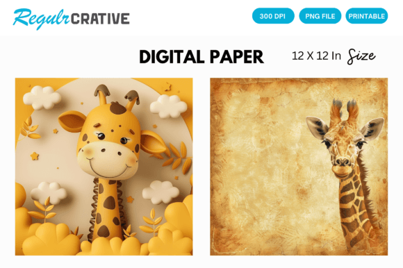 Download Curious Baby Giraffe PNG Digital Paper - Paper Collection