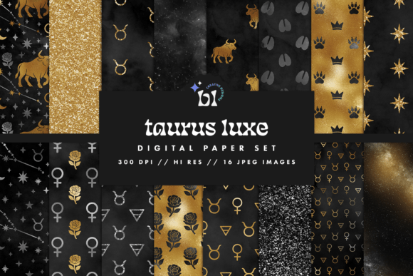 Download Black &amp; Gold Taurus Zodiac Digital Paper - Paper Collection
