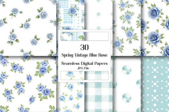Download Spring Vintage Blue Rose Digital Paper - Paper Collection