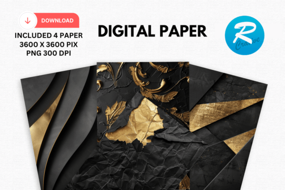 Download Watercolor Black and Gold Digital Paper - Paper Collection