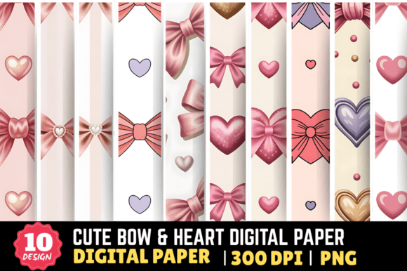 Download Cute Bow &amp; Heart Digital Paper - Paper Collection