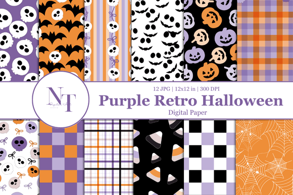 Download Purple Retro Halloween Digital Paper - Paper Collection
