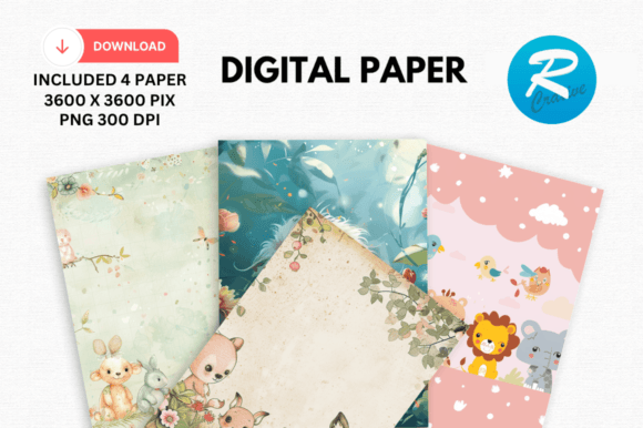 Download Watercolor Cute Animal Digital Paper - Paper Collection