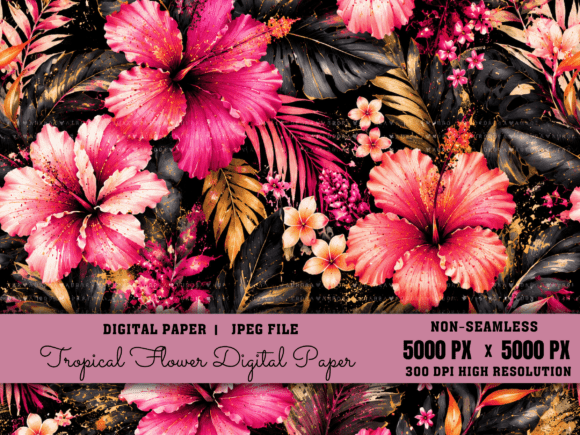Download Pink Tropical Flower Digital Paper, - Paper Collection