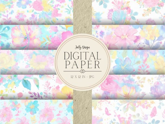 Download Vivid Pastel Flowers Digital Paper - Paper Collection