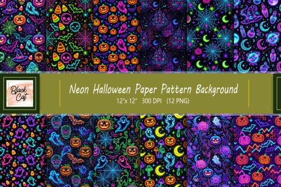 Download Neon Halloween Paper Pattern Background - Paper Collection