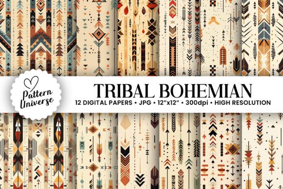 Download Tribal Bohemian Digital Paper Patterns - Paper Collection
