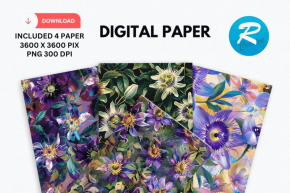 Download Passion Flower Digital Paper Background - Paper Collection