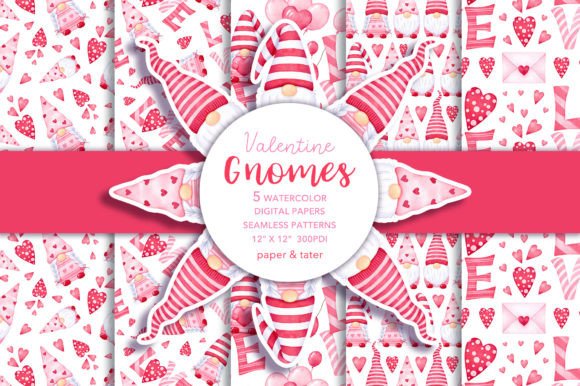 Download Watercolor Valentine Gnome Digital Paper - Paper Collection