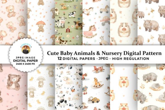 Download Cute Baby Animal &amp; Nursery Digital Paper - Paper Collection