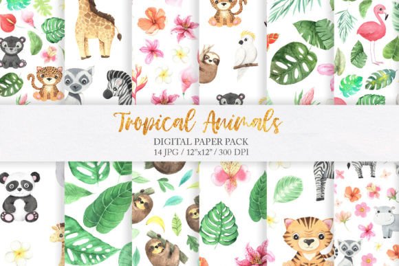 Download Watercolor Tropical Animal Digital Paper - Paper Collection