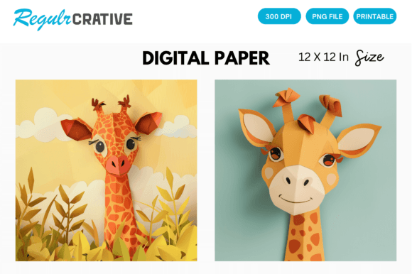 Download Curious Baby Giraffe PNG Digital Paper - Paper Collection