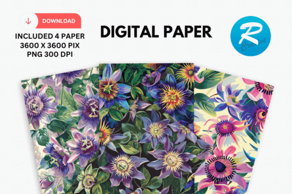Download Passion Flower Digital Paper Background - Paper Collection