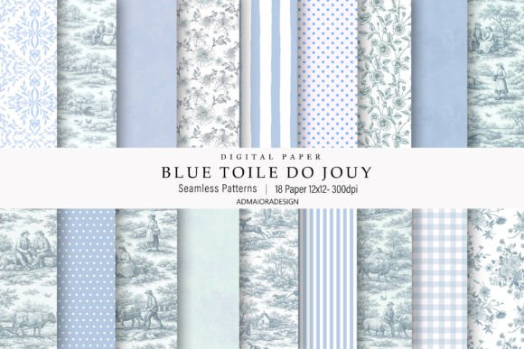 Download Toile De Jouy Digital Paper Blue - Paper Collection