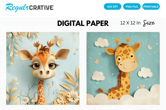 Download Curious Baby Giraffe PNG Digital Paper - Paper Collection