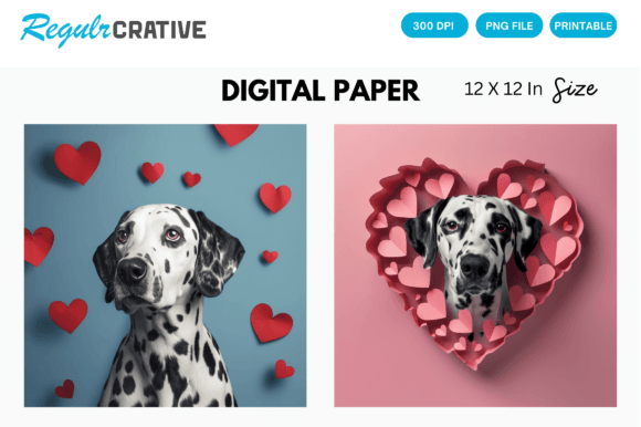 Download Dalmatian Cute Love Heart Digital Paper - Paper Collection