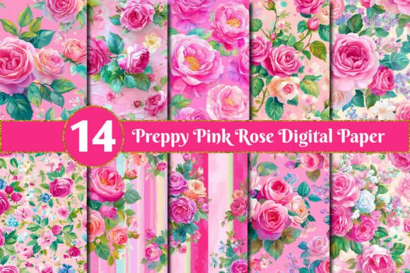 Download Preppy Pink Rose Digital Paper - Paper Collection