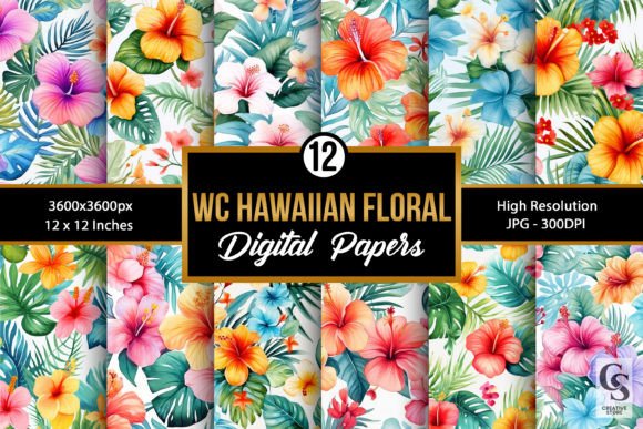 Download Watercolor Hawaiian Flower Digital Paper - Paper Collection