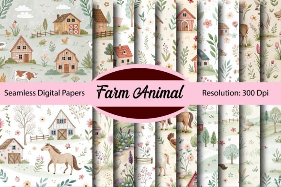 Download Watercolor Farm Animal Digital Paper - Paper Collection