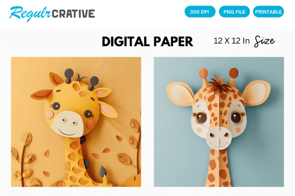 Download Curious Baby Giraffe PNG Digital Paper - Paper Collection