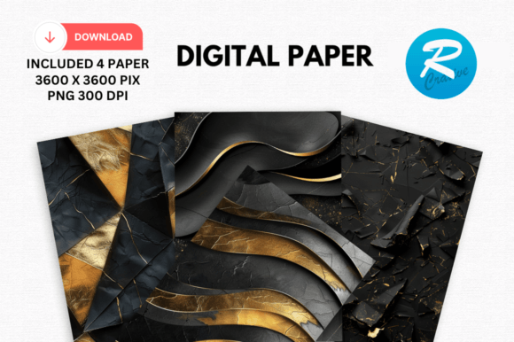 Download Watercolor Black and Gold Digital Paper - Paper Collection
