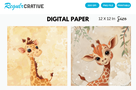 Download Curious Baby Giraffe PNG Digital Paper - Paper Collection