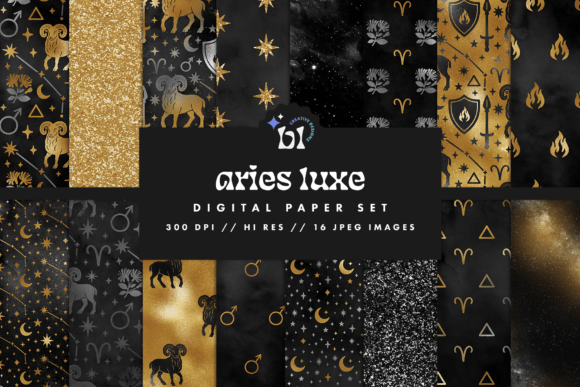 Download Black &amp; Gold Aries Zodiac Digital Paper - Paper Collection