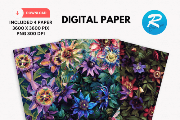 Download Passion Flower Digital Paper Background - Paper Collection