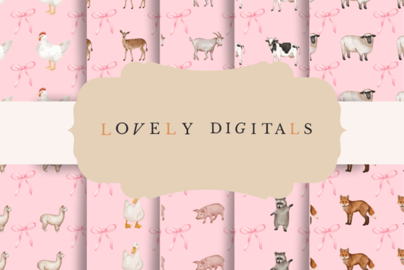 Download Pink Bow and Animal Digital Paper - Paper Collection