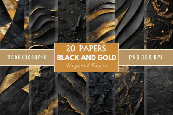 Download Black and Gold Digital Paper Bundle - Paper Collection