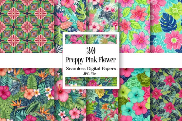 Download Preppy Pink Flower Digital Paper Pack - Paper Collection