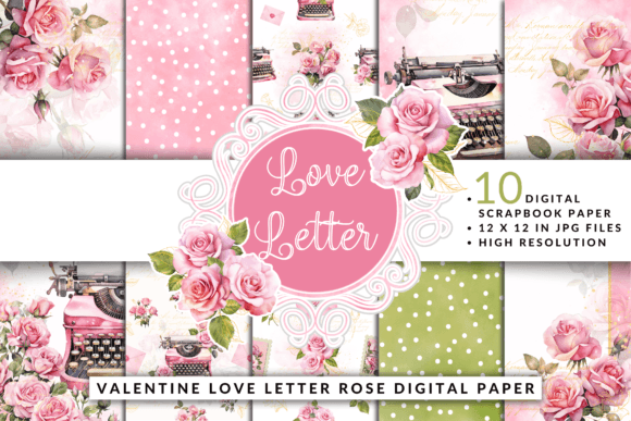 Download Valentine Love Letter Rose Digital Paper - Paper Collection