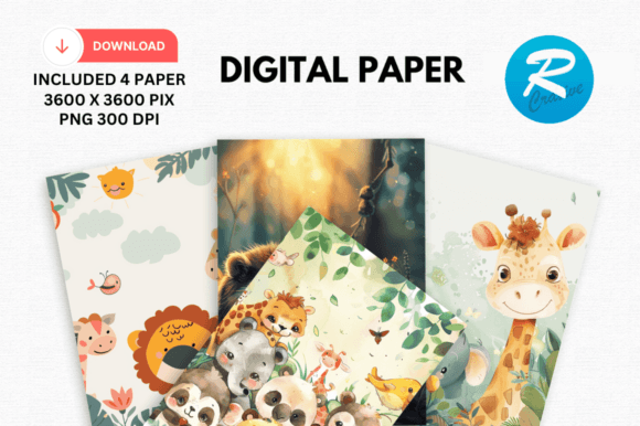Download Watercolor Cute Animal Digital Paper - Paper Collection