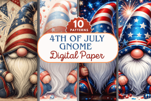 Download Fourth of July Gnome Digital Paper Bundl - Paper Collection