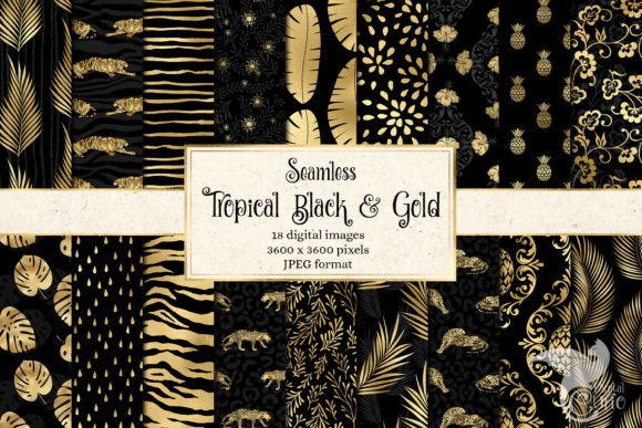 Download Tropical Black and Gold Digital Paper - Paper Collection