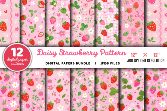 Download Daisy Strawberry Pattern Paper Bundle - Paper Collection
