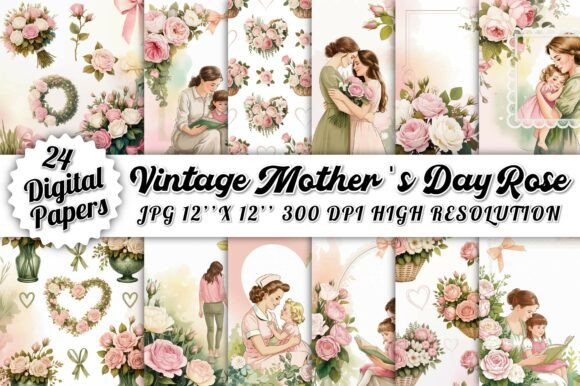 Download Vintage Mother's Day Rose Digital Paper - Paper Collection