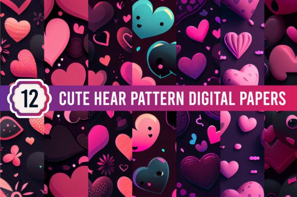 Download 12 Cute Heart Pattern Digital Paper Set - Paper Collection