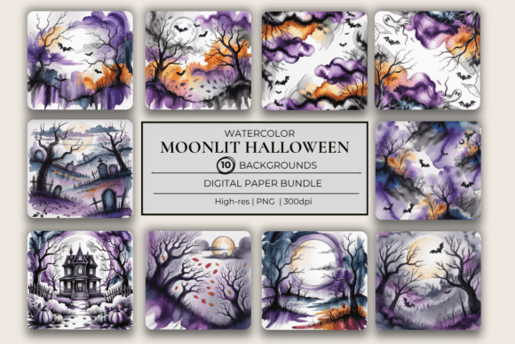 Download Purple &amp; Black Watercolor Spooky Papers - Paper Collection