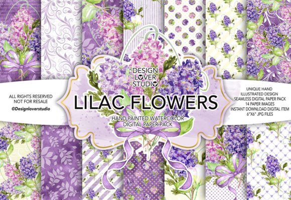 Download Watercolor LILAC FLOWER Digital Paper Pa - Paper Collection
